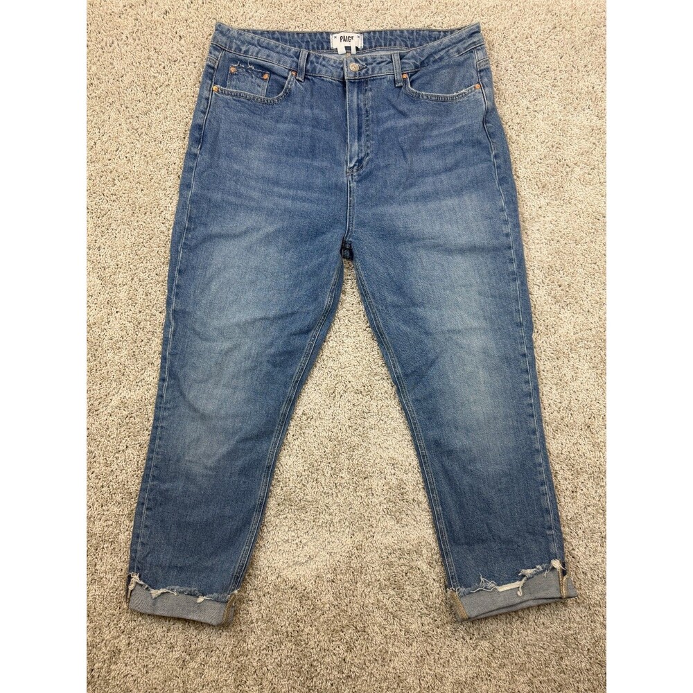 PAIGE Sarah Slim Womens 34 Blue High Rise Crop Raw Hem Stretch Ankle Denim Jeans